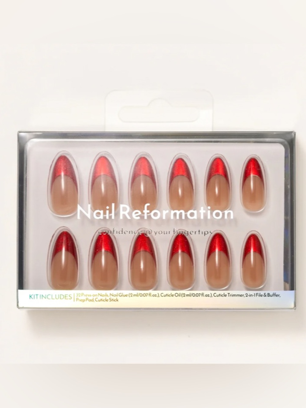 NIB Nail Reformation Ruby Sparkle Glitter Press-On Nails - Red Glitter Tips - Picture 3 of 8